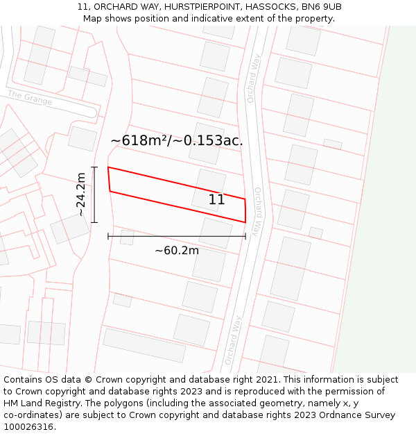 11, ORCHARD WAY, HURSTPIERPOINT, HASSOCKS, BN6 9UB: Plot and title map