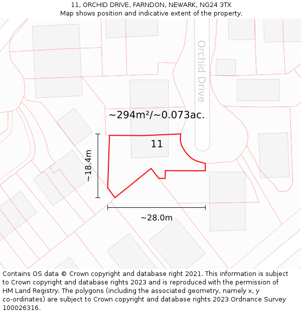 11, ORCHID DRIVE, FARNDON, NEWARK, NG24 3TX: Plot and title map