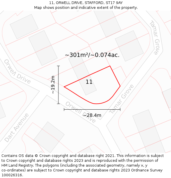 11, ORWELL DRIVE, STAFFORD, ST17 9AY: Plot and title map