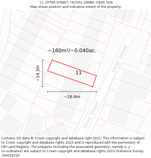 11, OTTER STREET, HILTON, DERBY, DE65 5NS: Plot and title map