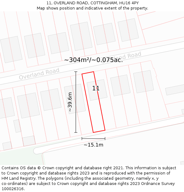 11, OVERLAND ROAD, COTTINGHAM, HU16 4PY: Plot and title map