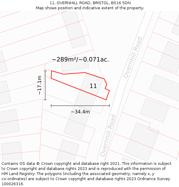 11, OVERNHILL ROAD, BRISTOL, BS16 5DN: Plot and title map
