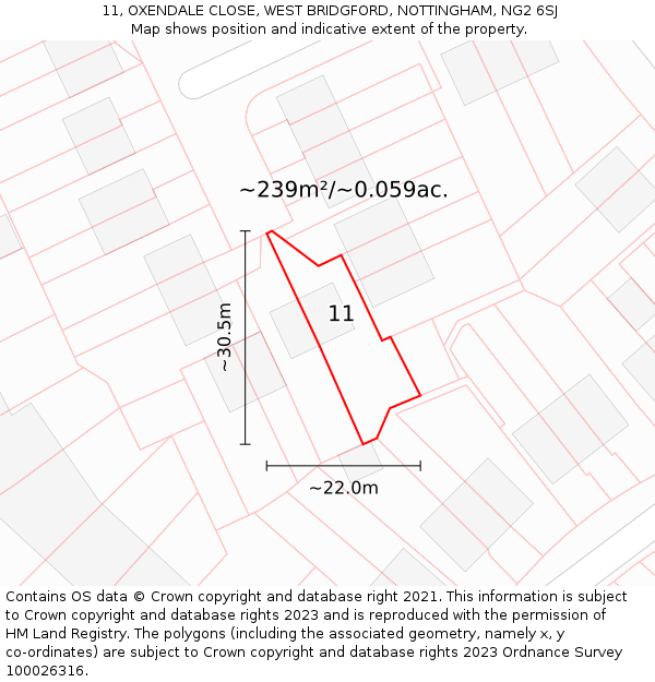 11, OXENDALE CLOSE, WEST BRIDGFORD, NOTTINGHAM, NG2 6SJ: Plot and title map