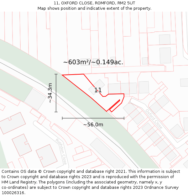 11, OXFORD CLOSE, ROMFORD, RM2 5UT: Plot and title map