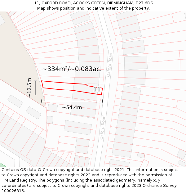 11, OXFORD ROAD, ACOCKS GREEN, BIRMINGHAM, B27 6DS: Plot and title map