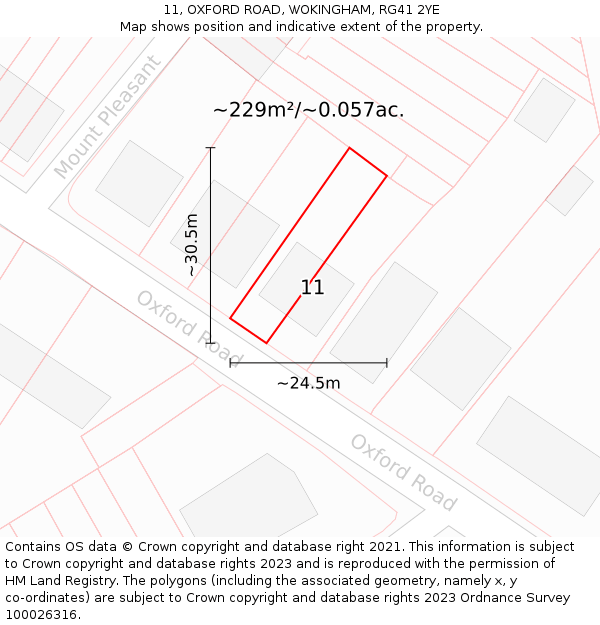 11, OXFORD ROAD, WOKINGHAM, RG41 2YE: Plot and title map