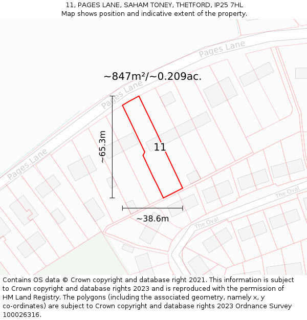 11, PAGES LANE, SAHAM TONEY, THETFORD, IP25 7HL: Plot and title map