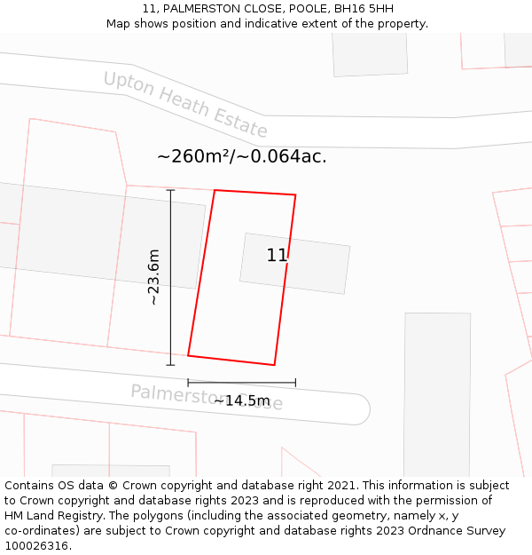 11, PALMERSTON CLOSE, POOLE, BH16 5HH: Plot and title map
