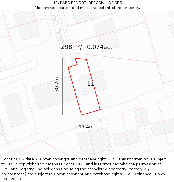 11, PARC PENDRE, BRECON, LD3 9ES: Plot and title map