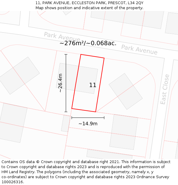 11, PARK AVENUE, ECCLESTON PARK, PRESCOT, L34 2QY: Plot and title map