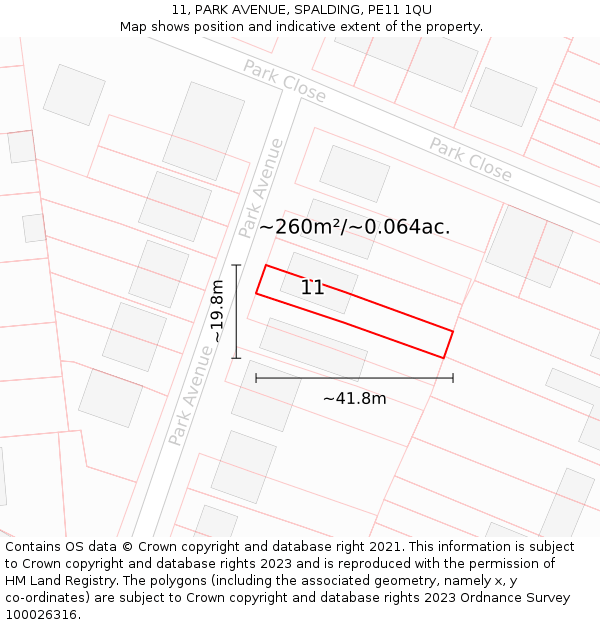 11, PARK AVENUE, SPALDING, PE11 1QU: Plot and title map