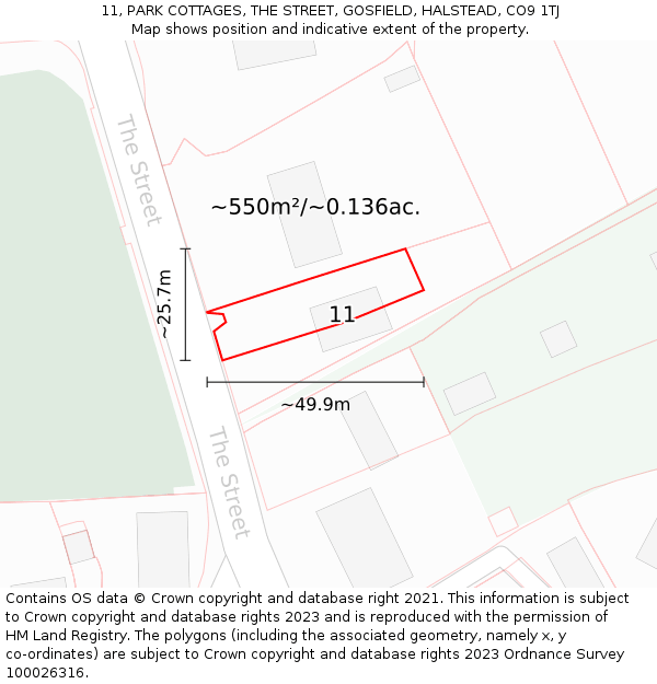 11, PARK COTTAGES, THE STREET, GOSFIELD, HALSTEAD, CO9 1TJ: Plot and title map