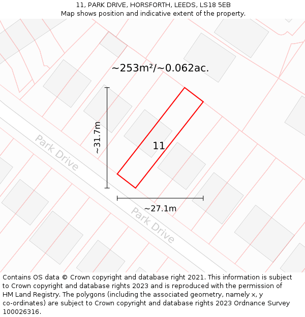 11, PARK DRIVE, HORSFORTH, LEEDS, LS18 5EB: Plot and title map