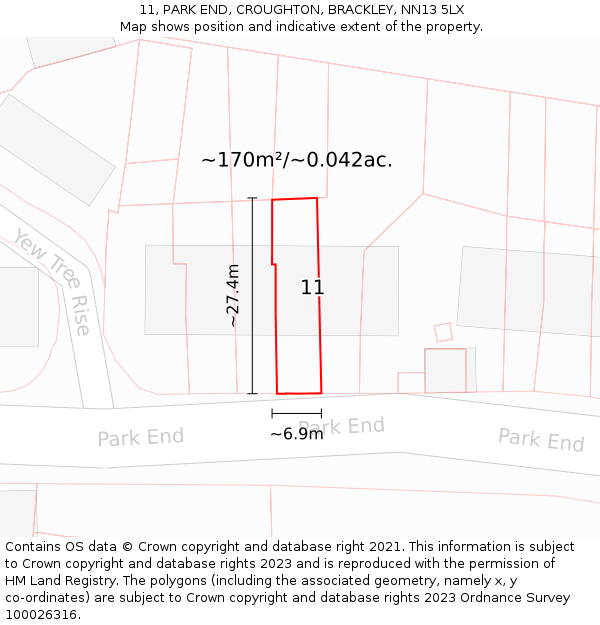 11, PARK END, CROUGHTON, BRACKLEY, NN13 5LX: Plot and title map