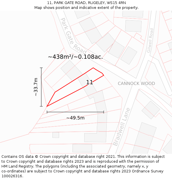 11, PARK GATE ROAD, RUGELEY, WS15 4RN: Plot and title map