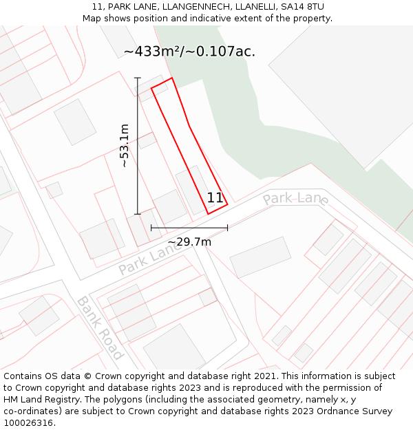 11, PARK LANE, LLANGENNECH, LLANELLI, SA14 8TU: Plot and title map