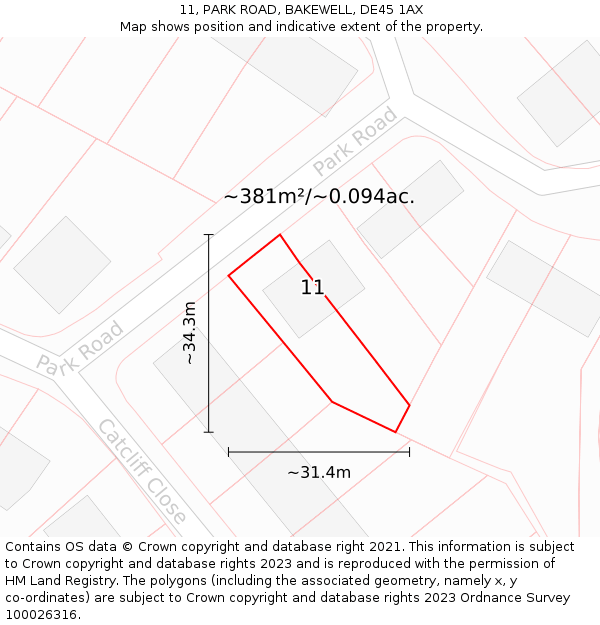 11, PARK ROAD, BAKEWELL, DE45 1AX: Plot and title map