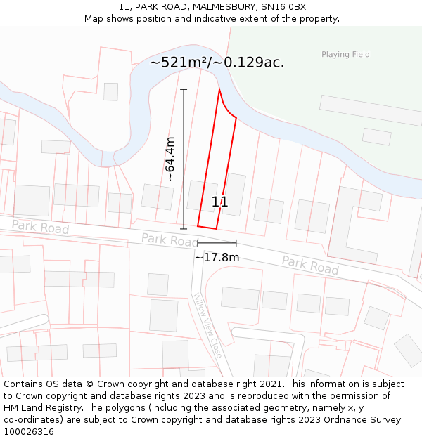 11, PARK ROAD, MALMESBURY, SN16 0BX: Plot and title map