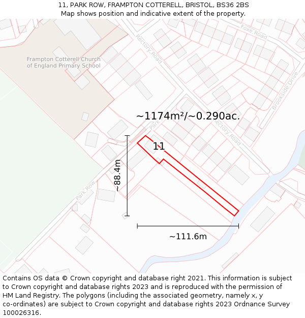11, PARK ROW, FRAMPTON COTTERELL, BRISTOL, BS36 2BS: Plot and title map