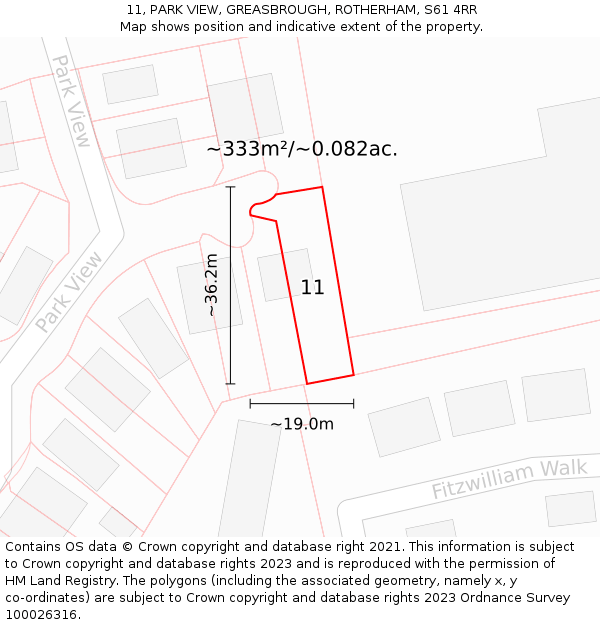 11, PARK VIEW, GREASBROUGH, ROTHERHAM, S61 4RR: Plot and title map