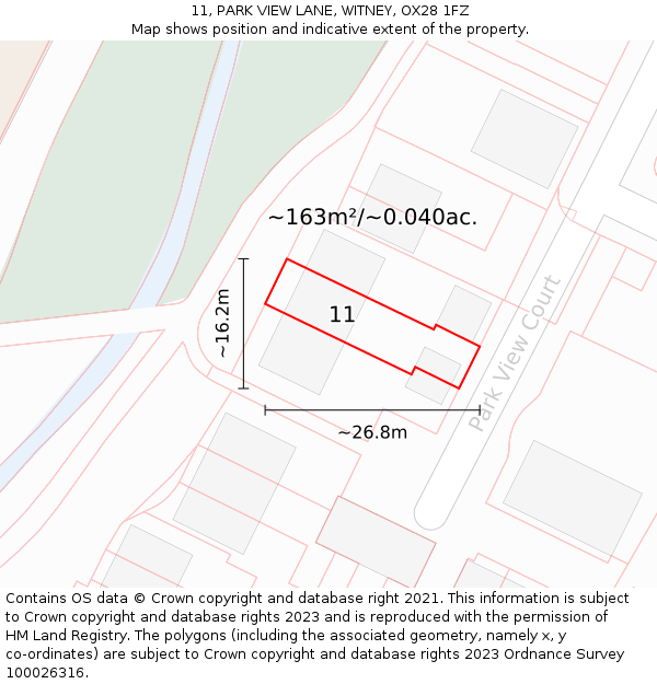 11, PARK VIEW LANE, WITNEY, OX28 1FZ: Plot and title map