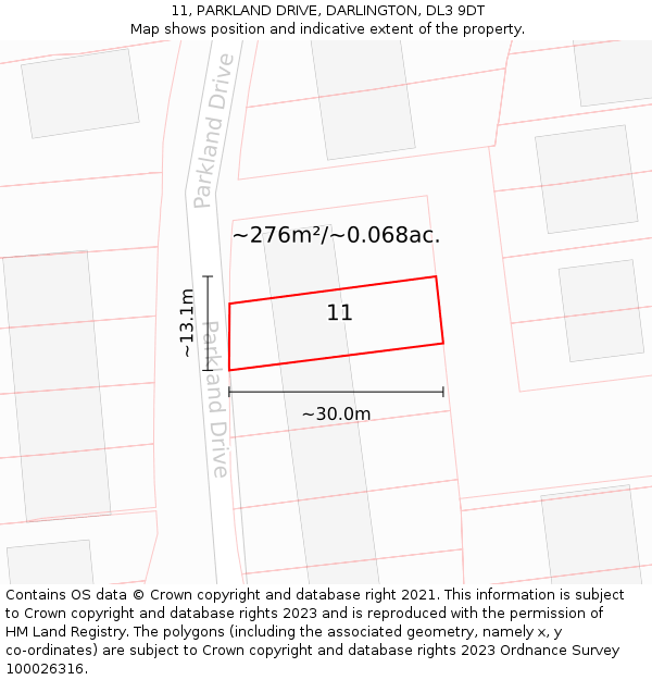 11, PARKLAND DRIVE, DARLINGTON, DL3 9DT: Plot and title map