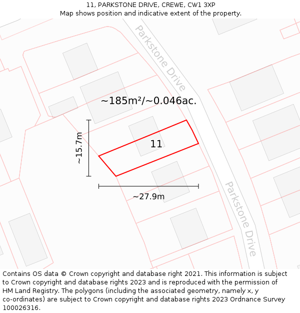 11, PARKSTONE DRIVE, CREWE, CW1 3XP: Plot and title map