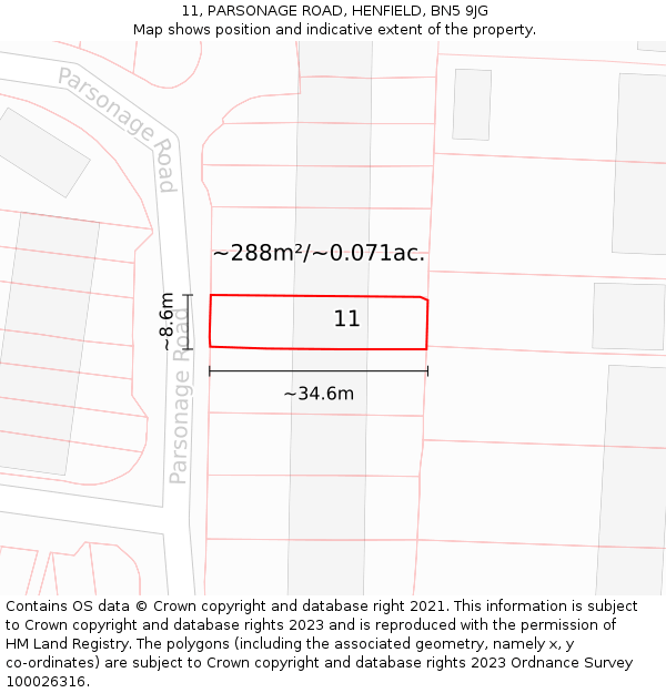 11, PARSONAGE ROAD, HENFIELD, BN5 9JG: Plot and title map