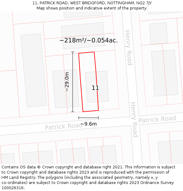 11, PATRICK ROAD, WEST BRIDGFORD, NOTTINGHAM, NG2 7JY: Plot and title map