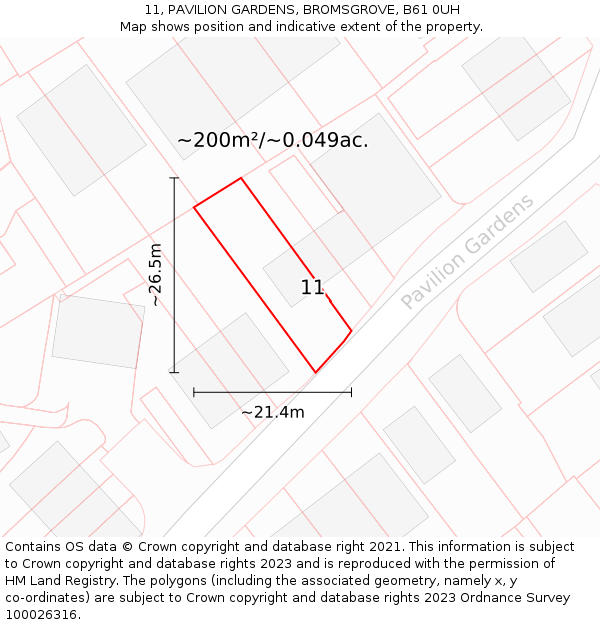 11, PAVILION GARDENS, BROMSGROVE, B61 0UH: Plot and title map