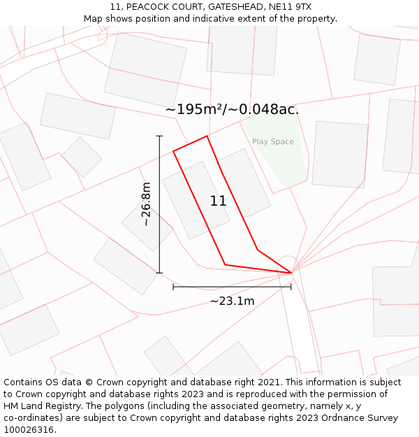 11, PEACOCK COURT, GATESHEAD, NE11 9TX: Plot and title map