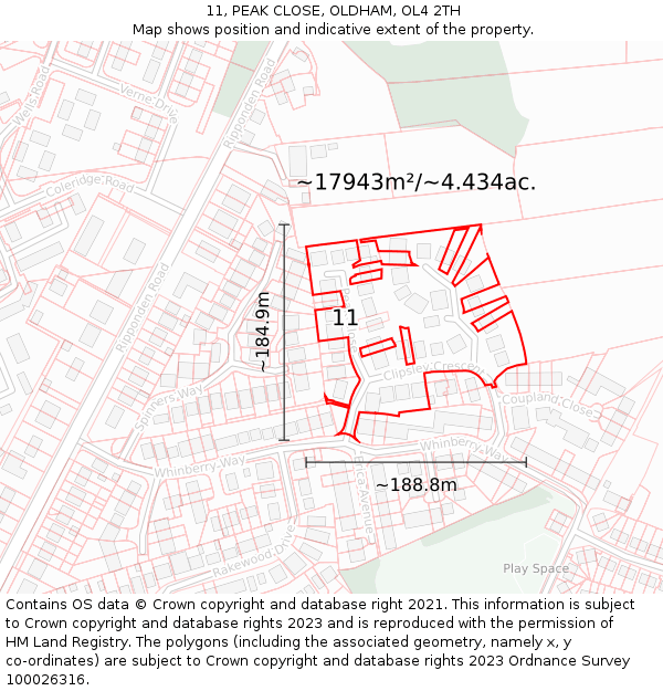 11, PEAK CLOSE, OLDHAM, OL4 2TH: Plot and title map