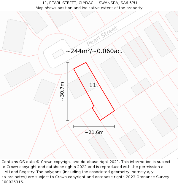 11, PEARL STREET, CLYDACH, SWANSEA, SA6 5PU: Plot and title map