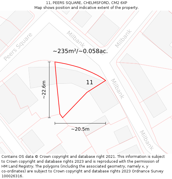 11, PEERS SQUARE, CHELMSFORD, CM2 6XP: Plot and title map