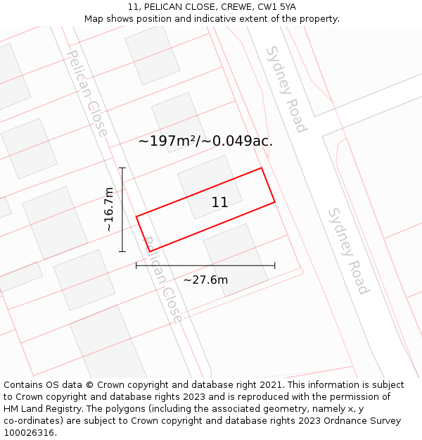 11, PELICAN CLOSE, CREWE, CW1 5YA: Plot and title map