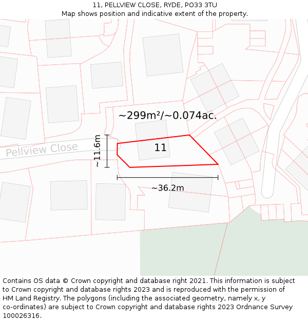 11, PELLVIEW CLOSE, RYDE, PO33 3TU: Plot and title map