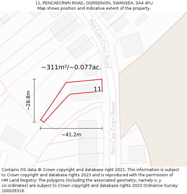 11, PENCAECRWN ROAD, GORSEINON, SWANSEA, SA4 4FU: Plot and title map