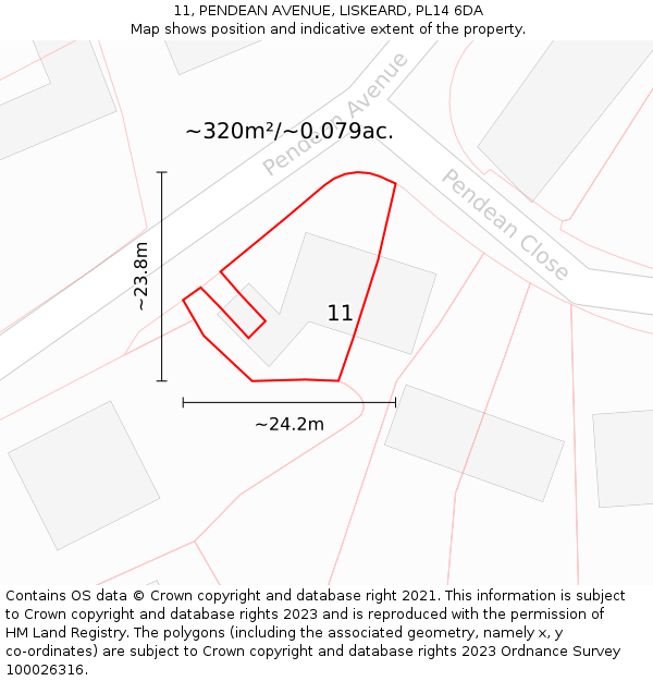 11, PENDEAN AVENUE, LISKEARD, PL14 6DA: Plot and title map