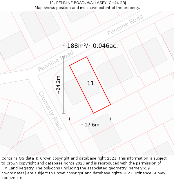 11, PENNINE ROAD, WALLASEY, CH44 2BJ: Plot and title map