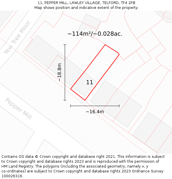 11, PEPPER MILL, LAWLEY VILLAGE, TELFORD, TF4 2FB: Plot and title map