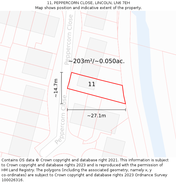 11, PEPPERCORN CLOSE, LINCOLN, LN6 7EH: Plot and title map