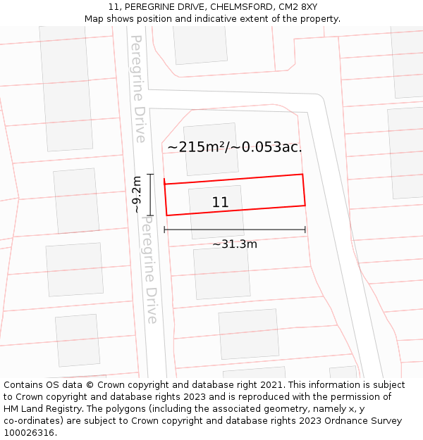 11, PEREGRINE DRIVE, CHELMSFORD, CM2 8XY: Plot and title map