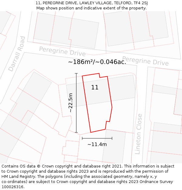 11, PEREGRINE DRIVE, LAWLEY VILLAGE, TELFORD, TF4 2SJ: Plot and title map