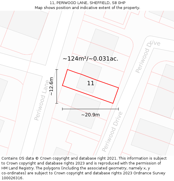 11, PERIWOOD LANE, SHEFFIELD, S8 0HP: Plot and title map