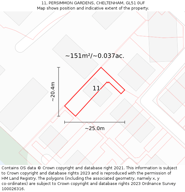 11, PERSIMMON GARDENS, CHELTENHAM, GL51 0UF: Plot and title map