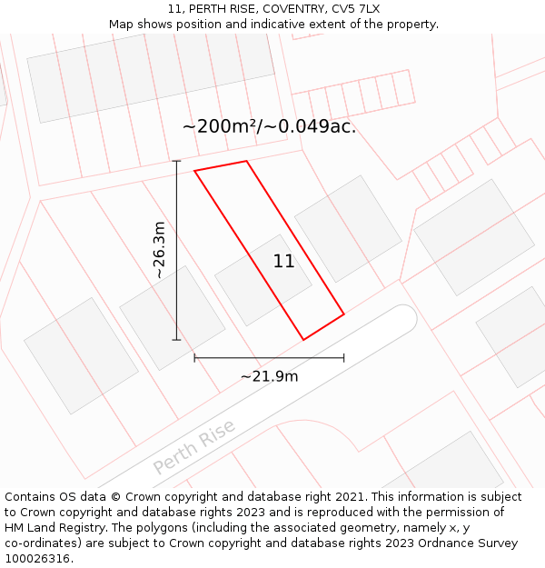 11, PERTH RISE, COVENTRY, CV5 7LX: Plot and title map