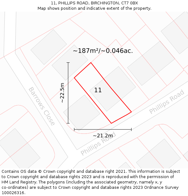 11, PHILLIPS ROAD, BIRCHINGTON, CT7 0BX: Plot and title map