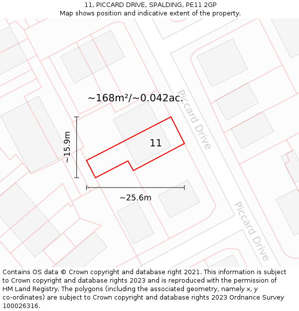 11, PICCARD DRIVE, SPALDING, PE11 2GP: Plot and title map