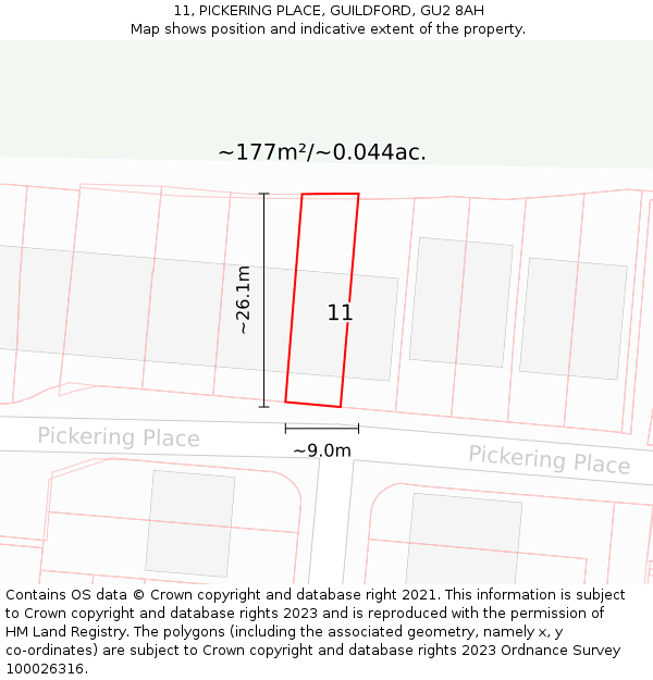 11, PICKERING PLACE, GUILDFORD, GU2 8AH: Plot and title map