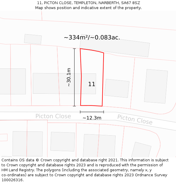 11, PICTON CLOSE, TEMPLETON, NARBERTH, SA67 8SZ: Plot and title map
